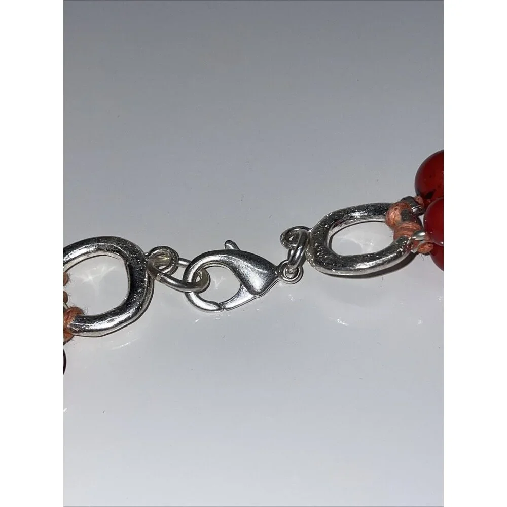 NECKLACE RED CORAL LOOK TRIPLE STRAND‎ FLOWER FUN FASHION COLLECTIBLE PLASTIC